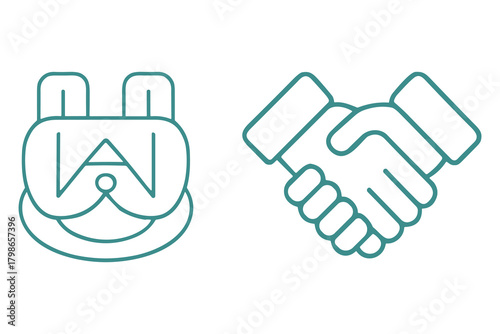 Artificial intelligence robot head and handshake vector illustration icons set