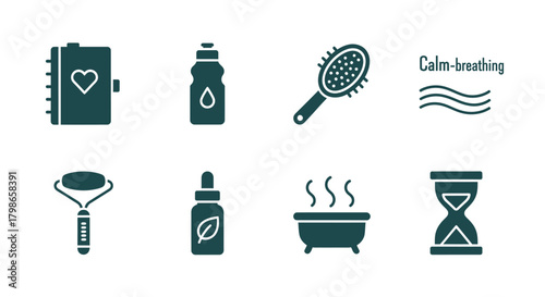 Self-care and relaxation icons set.