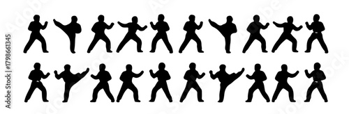 Black Taekwondo Silhouette Vector Set