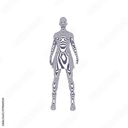 Illustration of a beautiful woman represented in stripes. Young attractive woman.