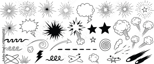 Collection of hand drawn black and white grunge and sketchy elements for design and illustration