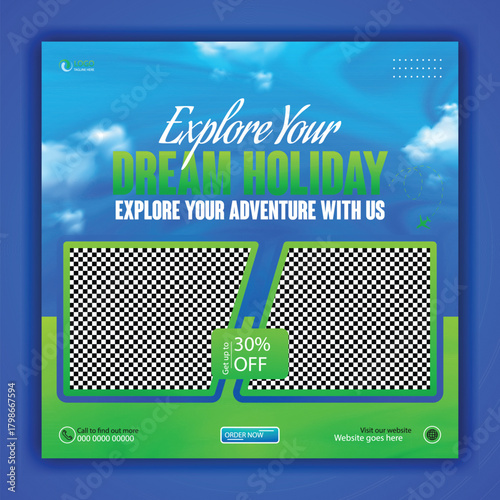 modern innovative travel tour promotion banner traveling business marketing social media post square flyer template