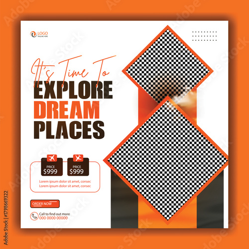 modern innovative travel tour promotion banner traveling business marketing social media post square flyer template