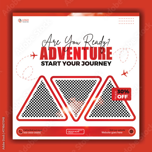 Travel holiday vacation social media post banner or square flyer design template