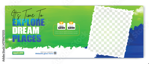 Travel holiday vacation social media post banner or square flyer design template