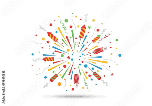 Colorful firework display exploding with vibrant colors and festive celebration.