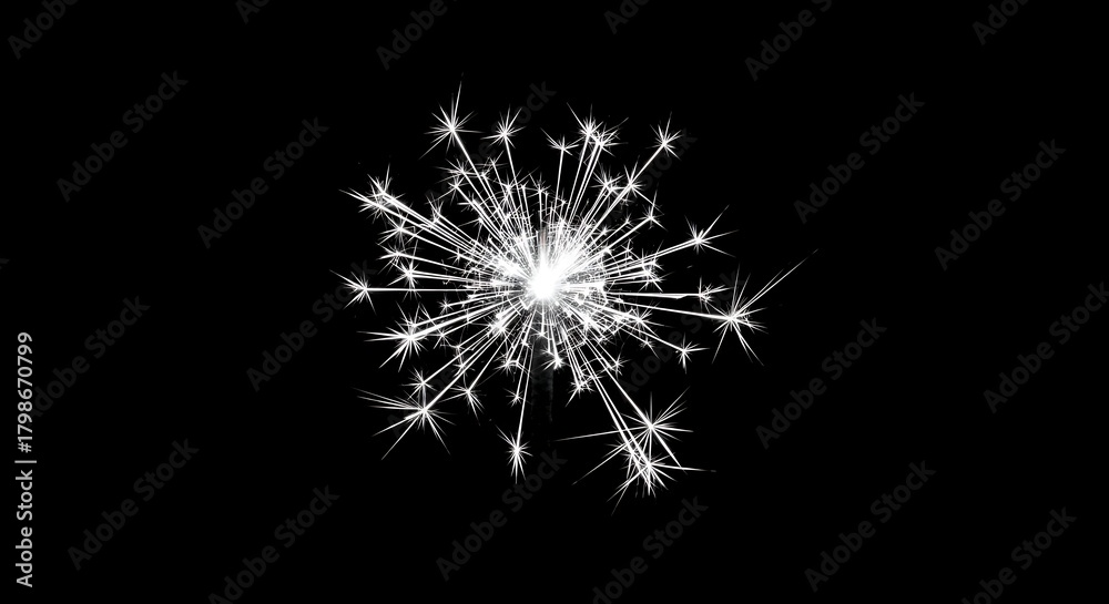 Fototapeta premium Sparkler Firework Bright White Sparkling Explosion on Black Background for Celebration and Festive Events