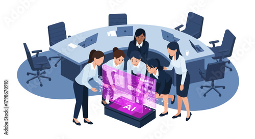 AI Technology Businesswomen Meeting with Holographic Display