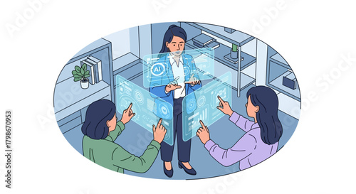 Business People Using AI Data Analytics Holographic Interface