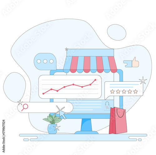 Illustration of Digital Marketing Strategy and SEO Audit on E-Commerce Platform