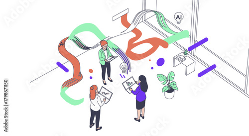 AI Workflow Data Analytics with Business Team Illustration