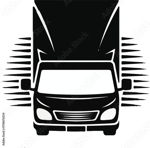 Black silhouette vector delivery truck viewed from a top down perspective for logistics and transport concepts