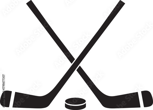 Crossed Hockey Sticks and Puck Silhouette Icon ice hockey sport