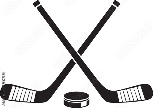 Crossed Hockey Sticks and Puck Silhouette Icon ice hockey sport