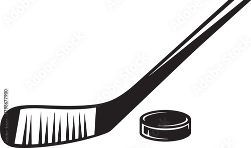 Single Hockey Stick and Puck Silhouette with Striped Blade ice hockey sport