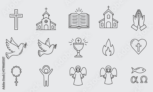 Christian & Religion Icon Set, Editable Vector, Faith, Prayer and Spirituality Symbols
