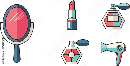 Mirror, Lipstick, Perfume, and Hair Dryer Icons for Beauty Products