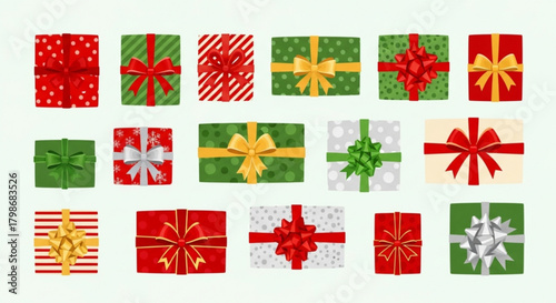 Cheerful collection of colorful gift boxes, perfect for festive holiday promotions and marketing materials, conveying joy and celebration for any occasion