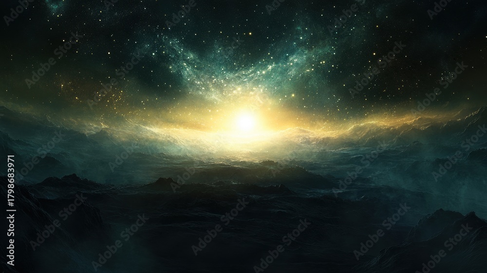 Obraz premium A breathtaking cosmic landscape showcasing stars and horizons.