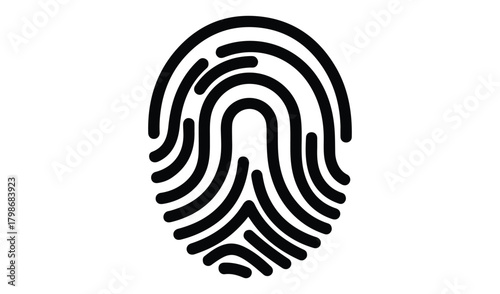 Black fingerprint graphic on white background for security and identity concepts