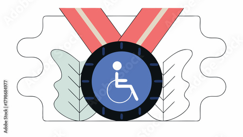 Illustration of a disability awareness medal with a wheelchair symbol and ribbon design on transparent background silhouette