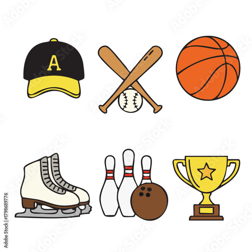 set of illustrations of tool icons for sports activities