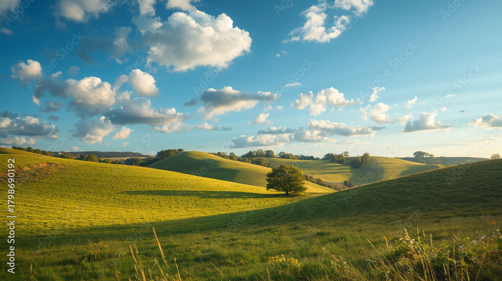 Fototapeta premium Blue Sky With Rolling Green Hills