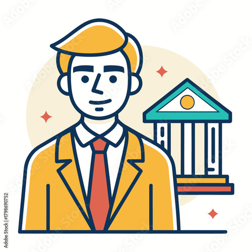 A Banker and Financial Officer in a Flat Design Banking Setting