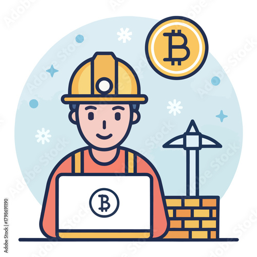 A flat design crypto mining icon representing digital currency