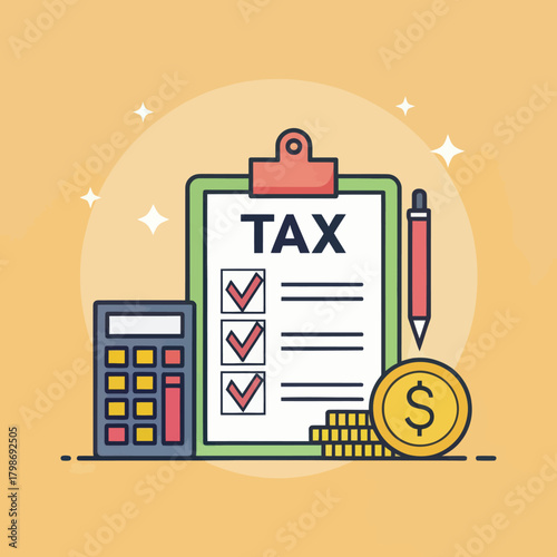 Flat design income tax icon on a white background