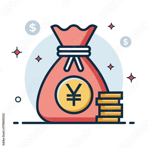 Flat Design Money Bag Icons Representing Currency and Finance