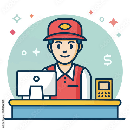 Flat Vector Icon of a Bank Teller in a Minimalist Design