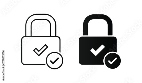 Two styles of padlock icons with checkmarks indicating security and approval