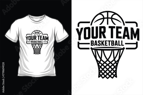 Basketball team graphic with tshirt and net