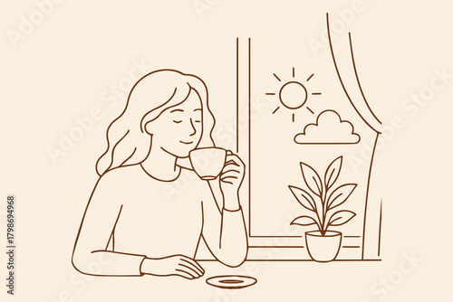 morning coffee by window image