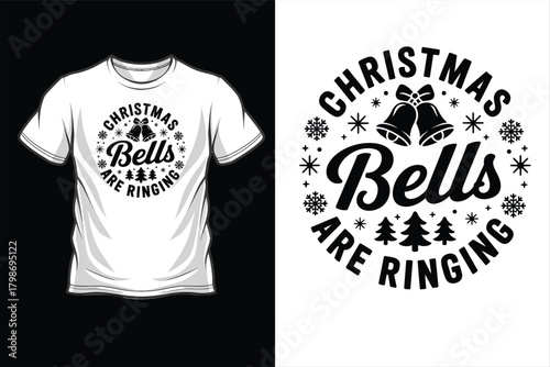 Christmas bells are ringing tshirt design with snowflakes and trees