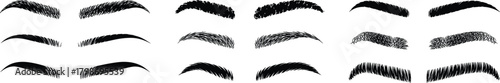 Collection of eyebrow shapes featuring thick, thin, natural, and textured hair styles, providing detailed cosmetic illustrations ideal for beauty design, makeup references, and salon artwork.