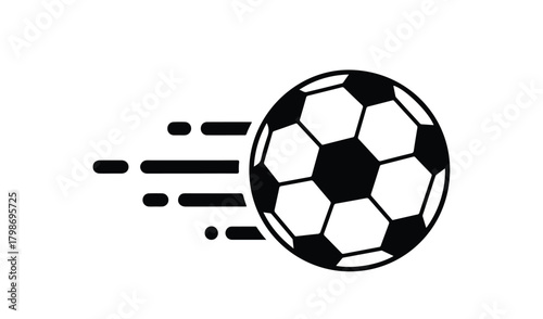 Dynamic black and white soccer ball in motion with speed lines