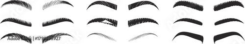Eyebrow Shape Silhouettes – 18 Styles for Beauty, Fashion, Character Design, Cosmetic Reference, Facial Expression Icons, Brow Arch Vector Set