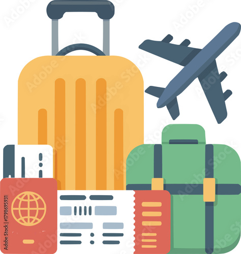 Air Travel Icon Set  Flight Tickets, Luggage, and Vacation SymbolsAir Travel Icon Set light Tickets, Luggage, and Vacation Symbols
