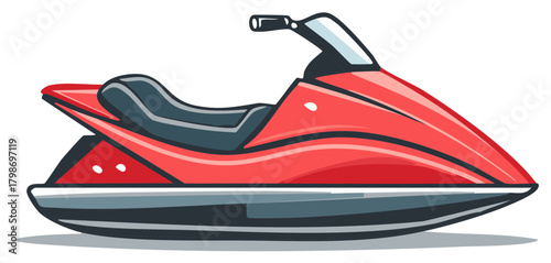 Modern Red Jet Ski Watercraft Side View on White Background