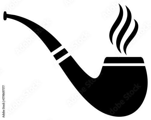 Black Silhouette of a Smoking Tobacco Pipe with Swirling Smoke