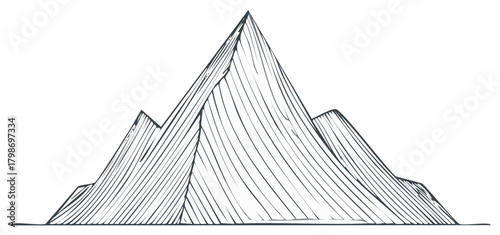 Hand drawn mountain range sketch icon. Minimalist nature landscape illustration for adventure and travel