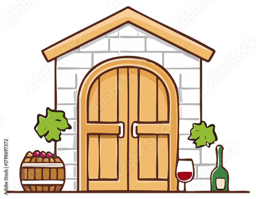 Charming Rustic Winery Entrance with Grapes and Wine