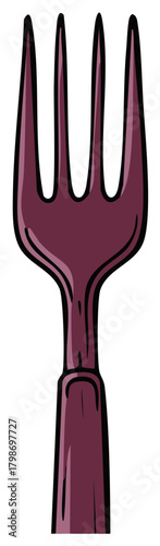 Illustration of a Single Fork in Maroon Color Tones Ready for Dining or Cuisine Concepts