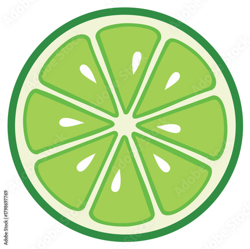 Vibrant Green Lime Slice Illustration Flat Design Vector Graphic Element Fresh Citrus Fruit Icon