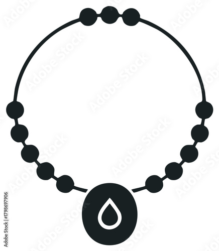 Black necklace illustration with water drop pendant graphic