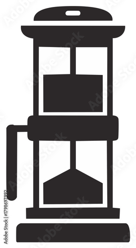 Manual coffee press brewer icon simple black and white graphic illustration