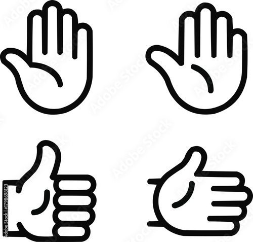 Hand Waving Outline Icons Set  Hello, Goodbye, and Greeting GesturesHand Waving Outline Icons Set  Hello, Goodbye, and Greeting Gestures