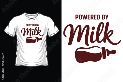 Powered by milk text and baby bottle graphic